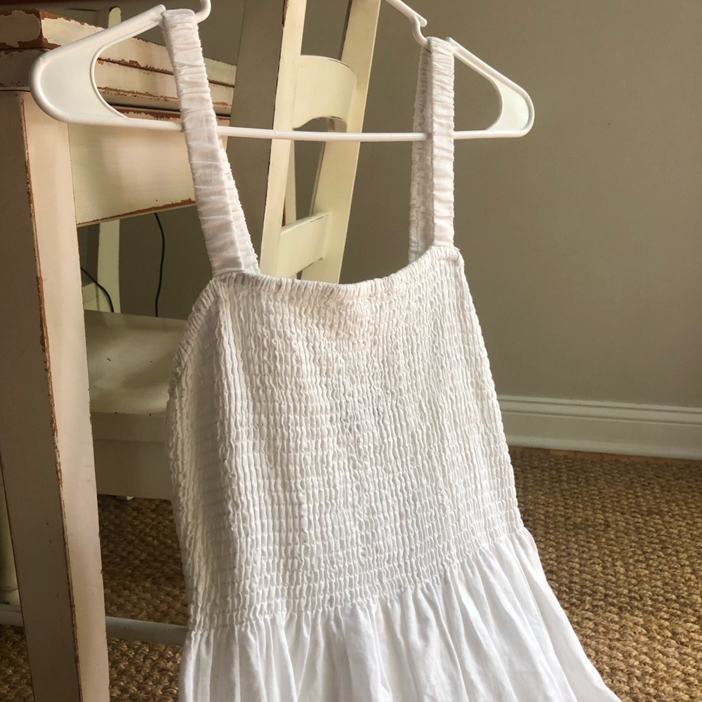 New w Tag: J Crew Smocked Beach Dress. White. Linen Cotton Blend. Size Medium - Picture 4 of 13